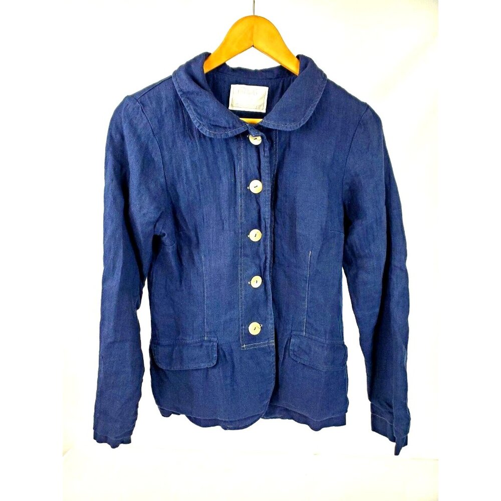 Formidable DAR Women's Navy Blue Linen Handmade Blazer Jacket Shirt Small